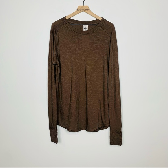 FREE PEOPLE | WE THE FREE NWT  ARDEN TEE LONG SLEEVE TEE LITE BARK BROWN SIZE S - Picture 5 of 10